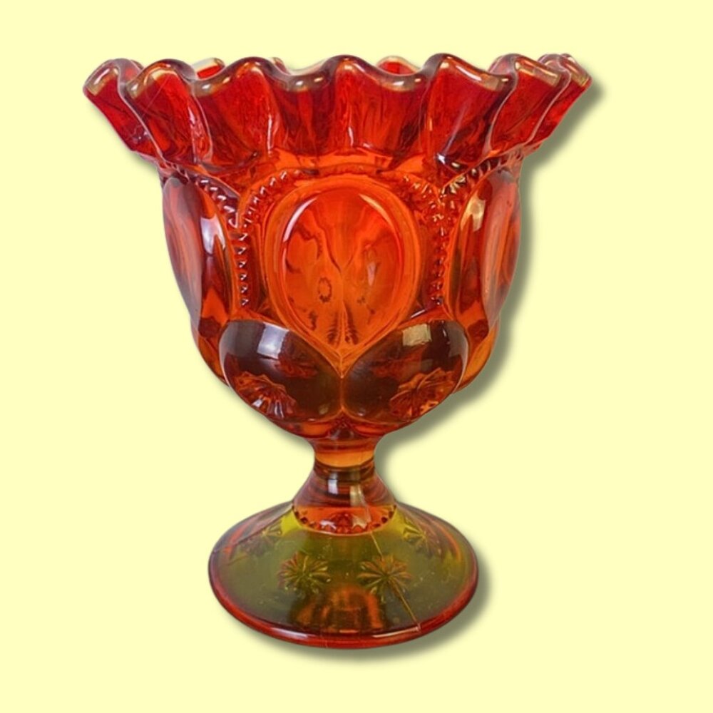 Red and Orange Crimped Glassware Decorative Goblet Vintage
